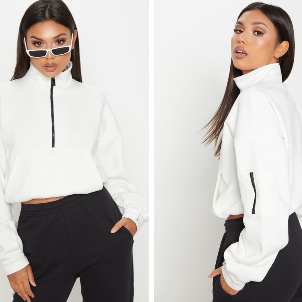 Pretty Little Thing Cream Oversized Zip Up Sweater
